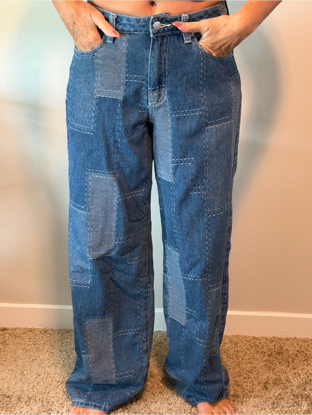 Forever 21 Patchwork Blue Denim Jeans